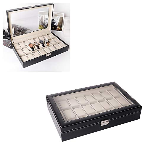 Yuzhijie alta gama de cuero de la PU 24 dígitos caja de reloj caja de joyería de almacenamiento exterior caja de embalaje
