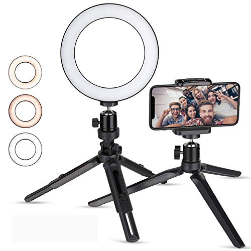 Zacro 6 Pulgadas LED Anillo de Luz Trípode y Soporte para Teléfono, 3 Modos de Luz y 10 Niveles de Brillo, Soporte para Selfie, Ring Light LED para Transmisión en Vivo, Movil, Selfie