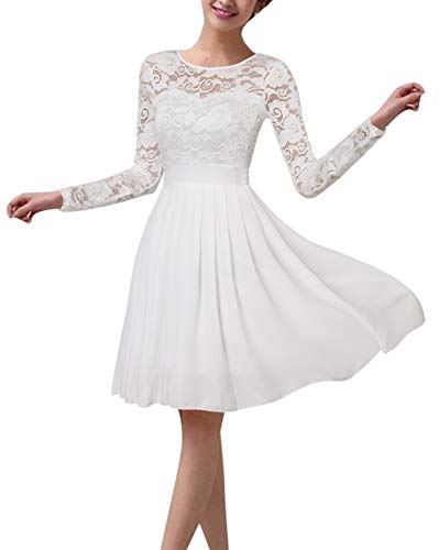 ZANZEA Vestido de Fiesta Encaje Manga Larga Mujer Tallas Grandes Elegant Vestido de Cóctel de Noche Cortos 02-Blanco L ZANZEA Vestido de Fiesta Encaje Manga Larga Mujer Tallas Grandes Elegant Vestido de Cóctel de Noche Cortos 02-Blanco L