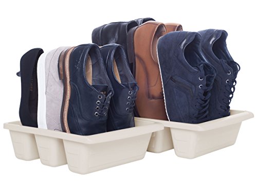 Zapatero SCHUBIDO, 3 en 1, cada uno para - almacenamiento de zapatos - apilador de zapatos - porta zapatos, 32 x 24 x 9,5 cm, juego de 2 en crema, ahorro de espacio para la limpieza y el orden