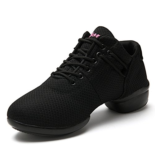 Zapatillas de Baile Deportivos Danza Jazz Elegante para Mujeres Zapatos Suela Blanda Lace up Negro Rosado Rojo Blanco Negro 36