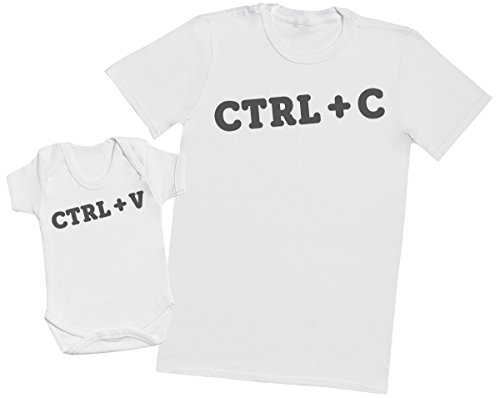 Zarlivia Clothing Ctrl C and Ctrl V - Regalo para Padres y bebés en un Cuerpo para bebés y una Camiseta de Hombre a Juego - Blanco - Large & 3-6 Meses