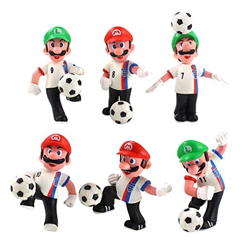 zdfgv 6 unids/Lote Super Mario Figura Juguetes fútbol Juegos Mario Ball figurita PVC Modelo muñecas Regalos de cumpleaños para niños de 6 a 8 cm