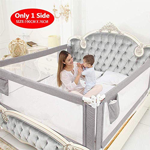 ZEHNHASE Barandilla de La Cama para bebés, Barrera de cama para niños Colchón doble, doble, tamaño completo tamaño queen y king (gris, 190cm)