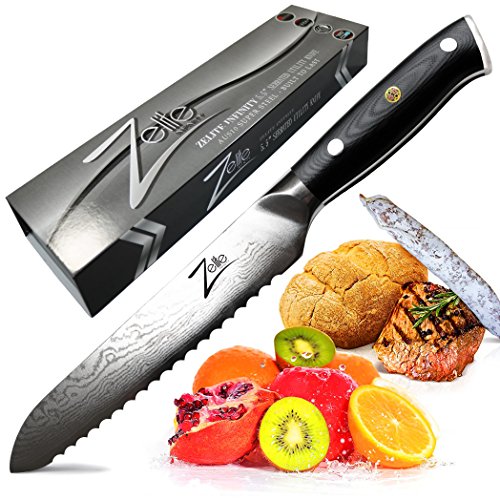 Zelite Infinity, Cuchillo Sierra 14 cm- Utensilios Cocina Serie Alpha-Royal, Acero de Damasco Japonés AUS-10 de 67 capas - Cuchillos Cocina con Afilado de Navaja, Excelente Consistencia de Corte