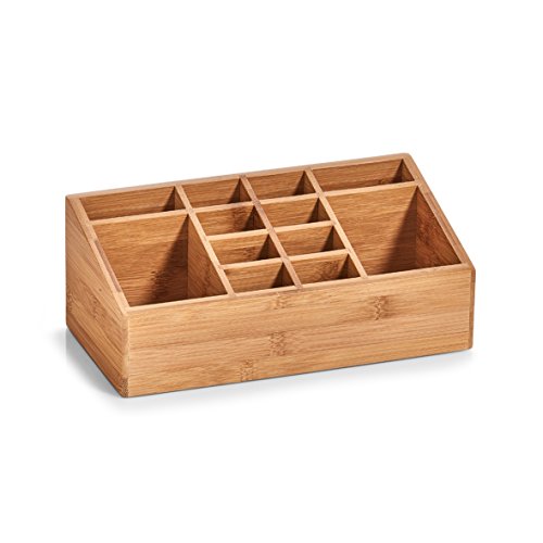 Zeller Organizador (25385), Madera, Natural, Madera, Azul y Gris, 25.4 x 12 x 10 cm