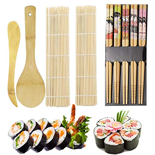 ZFYQ 9pcs Kit para Hacer Sushi de Bambú Preparar Sushi Fácil Y Profesional con Este Juego ZFYQ 9pcs Kit para Hacer Sushi de Bambú Preparar Sushi Fácil Y Profesional con Este Juego