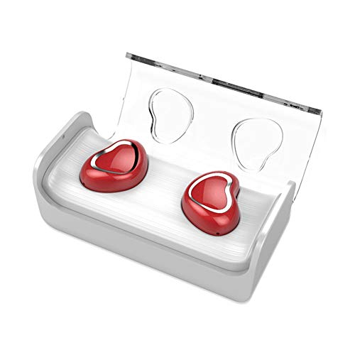 Z&HA Mini audífonos inalámbricos con Bluetooth In-Ear Auriculares con Bluetooth 5.0, música estéreo Binaural con corazón Love y Caja de Carga, Auriculares Impermeables IPX5,RedLoveHeart
