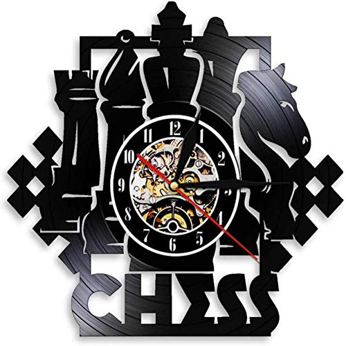 ZhaoCJB Juego de ajedrez Arte de Pared Reloj de Pared Tablero de ajedrez Jugador Club Chessmaster Disco de Vinilo Reloj Regalo de Amante de ajedrez