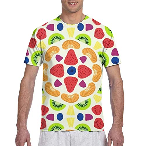 Zhgrong Camisetas de Hombre Blueberry Strawberry Kiwi Fruit Pattern Camisetas de Manga Corta Cuello Redondo Camisetas Deportivas Tops