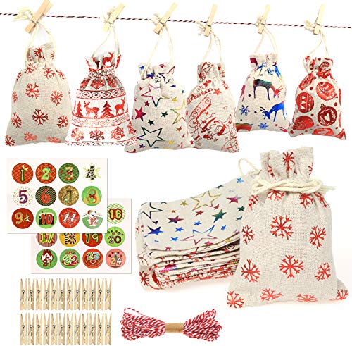 Zhina Bolsas Calendario de Adviento,24 Calendarios de Adviento para Llenar,DIY Bolsa para Regalo con 24 Insignias Digitales y Adornos Navideños,Decoración Navideña para el Hogar(24 pcs) Zhina Bolsas Calendario de Adviento,24 Calendarios de Adviento para Llenar,DIY Bolsa para Regalo con 24 Insignias Digitales y Adornos Navideños,Decoración Navideña para el Hogar(24 pcs)