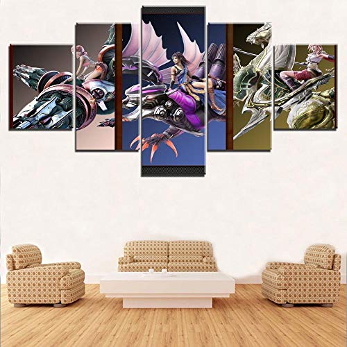 ZhuHZ Impresiones Modernas de Pinturas para Sala de Juego pósters 5 Grupos Final Fantasy XIII Mujer Arte de la Pared Lienzo Cuadros modulares decoración del hogar