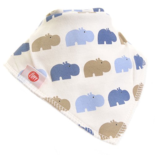 Zippy babero y sombrero - conjuntos de algodón delantero baba baberos con correas ajustables y anudado sombreros - unisex con estilo (babero, azul y beige hipopótamos)