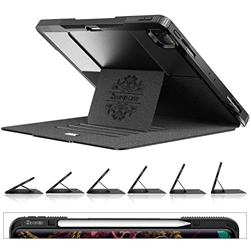 Ztotop Funda para iPad Pro de 12.9 pulgadas 2020/2018,protección con 6 ángulos de visión ajustables, compatible con iPad Pencil de segunda generación, Función automática de reposo / activación, Negro