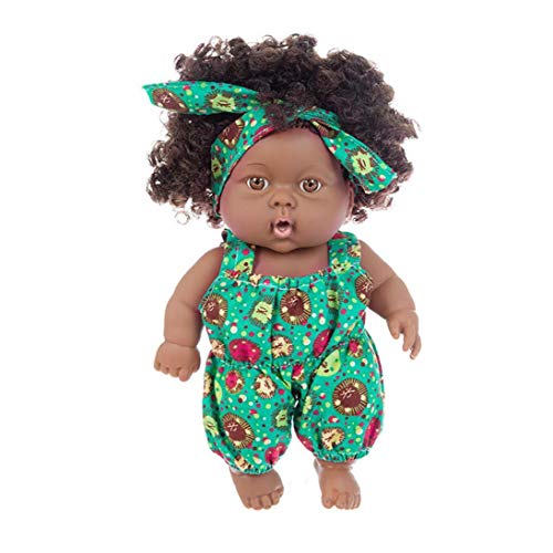 ZYCX123 Juguete de simulación muñeca Negro Africano niña del Negro Realista de la muñeca de 20 cm con Azul Verde Figura Trajes de Trabajo para los niños Regalos Festivales