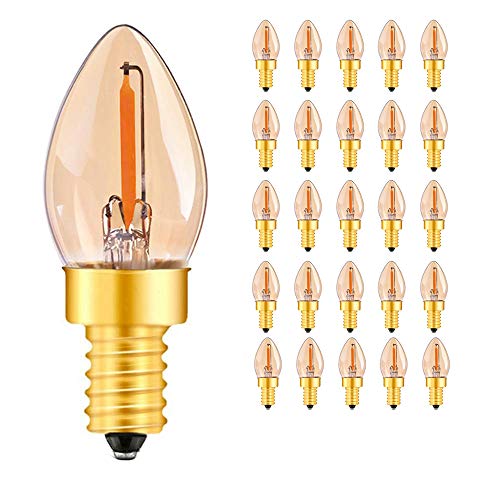 0.5W E14 C7 Bombillas LED de filamento Candelabro (ámbar brillante), Vintage tubular, luz blanca cálida, 2200 K, 5 W, equivalente a 50 lúmenes, no regulable, 25-pack