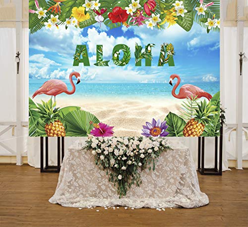 1.5 * 2m Verano Flamingo Party Telón de fondo Flores tropicales hawaianas Fotografía Fondo Cumpleaños Recién nacido Baby Shower Banquete de boda Banner Decoración Photo Studio Props (2)