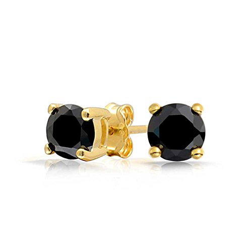 1Ct negro redondo stud pendientes úbico Zirconia solitario AAA CZ para hombres para mujeres 14K oro chapado 925 plata de ley 7MM 1Ct negro redondo stud pendientes úbico Zirconia solitario AAA CZ para hombres para mujeres 14K oro chapado 925 plata de ley 7MM