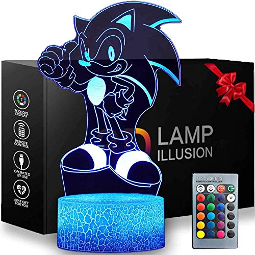 3D Illusion Sonic The Hedgehog Night Light Lámpara De Decoración Con Cambio De Color De 16 Con Control Remoto Decoración De Dormitorio Infantil Iluminación Creativa