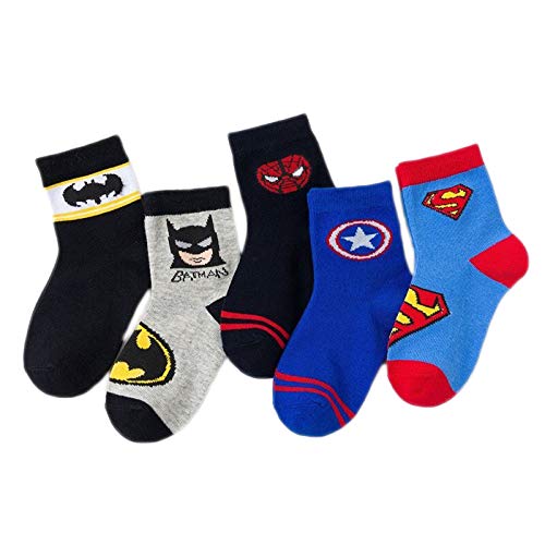 5 pares de calcetines antideslizantes de algodón anime con patrón de dibujos animados para niños, calcetines divertidos para niños de 1 a 12 años (color: Batman, talla: L)