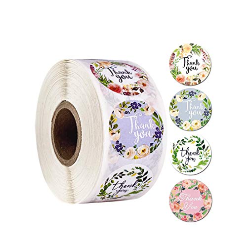500 etiquetas autoadhesivas de agradecimiento Floral Thank You hechas a mano Round Baking Sticker Kraft etiquetas adhesivas para regalos hechos en casa 1 pulgada