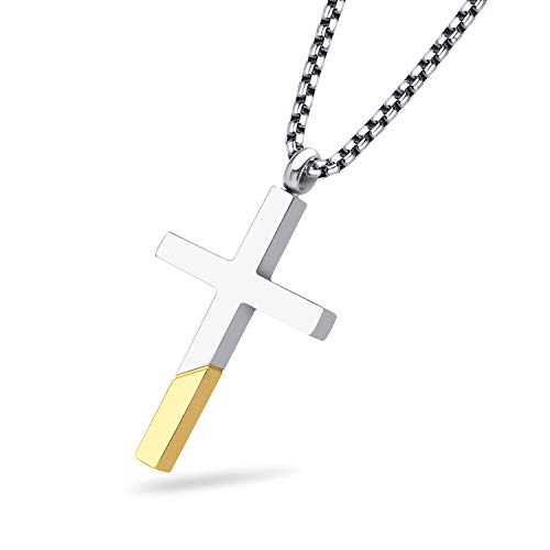 555Jewelry Collar de cruz para hombres y mujeres, colgante de acero inoxidable con cadena de 40,6 a 60,9 cm plateado