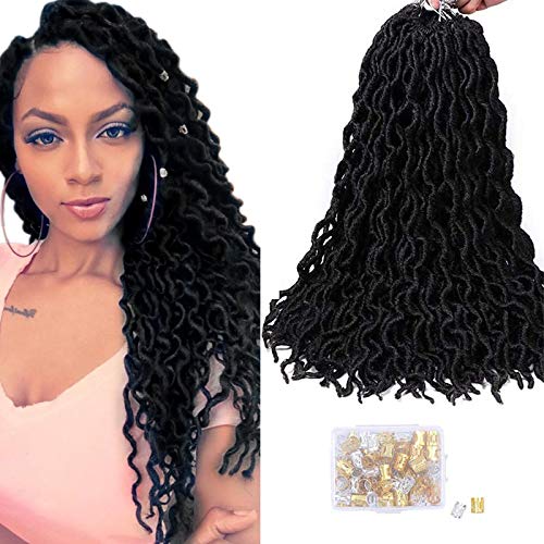 7 Packs/lote Goddess Faux Locs Crochet Hair 20 Inch Soft Gypsy Loc Ondulado Crochet Trenzas Rizado Ondulado Giro Trenzado Dreadlocs Extensiones de cabello sintético (1B #)