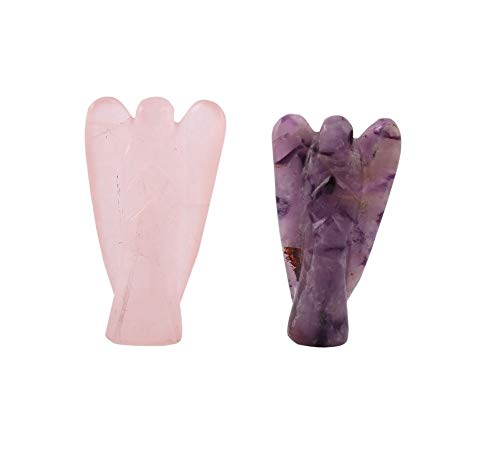Aatm Healing Rose Quarts & Amethyst Angel Guardian Pocket Gemstone Figurine (2-2.3 Inch) (Stone for Love)