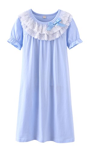 ABClothing Nuevo camisón de Princesa de niña Vestido de Noche de algodón Azul con Lazo de Encaje 10-11 años