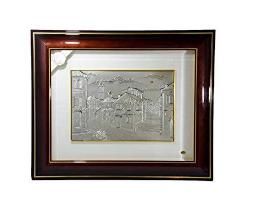 Acca Marco de madera artesanal esmaltado en oro, con escultura en bajorrelieve de Castellani de plata 925 Acca Marco de madera artesanal esmaltado en oro, con escultura en bajorrelieve de Castellani de plata 925