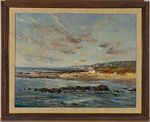 Aceite grande enmarcado de mediados del siglo XX – Escena de playa de verano Aceite grande enmarcado de mediados del siglo XX – Escena de playa de verano