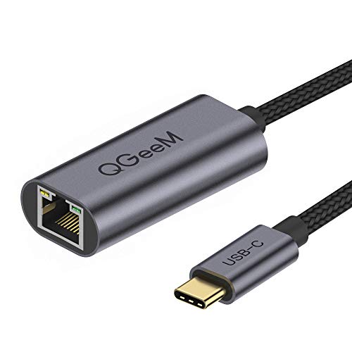 Adaptador de USB C a Ethernet, QGeeM RJ45 a USB C tipo C Gigabit Ethernet, adaptador de red Thunderbolt 3 a RJ45 LAN compatible con MacBook Pro 2020/2019/2018/2017, MacBook Air, Dell XPS