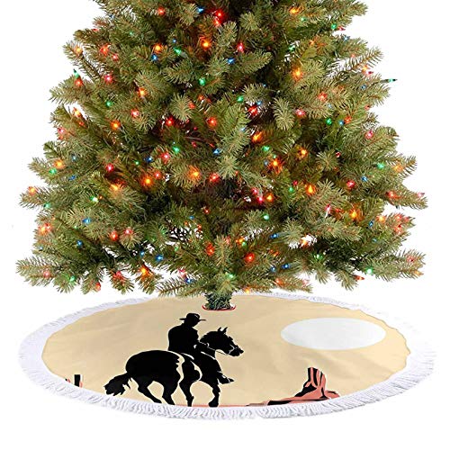 Adorise Alfombra suave para árbol de Navidad, ilustración del arte de vaquero a caballo hacia la puesta de sol en el desierto del salvaje oeste héroe 2020, para decoración de fiesta de Navidad, 122 cm