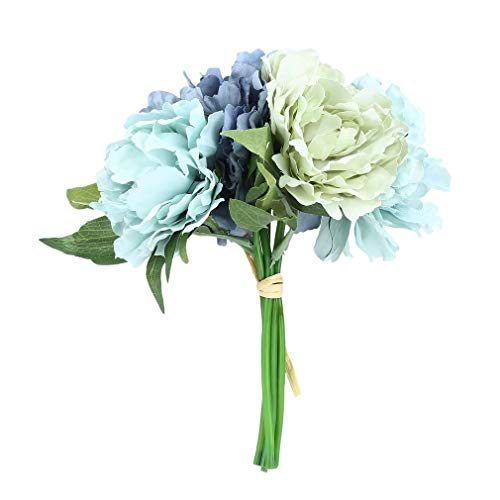 Aeromdale Ramo de flores artificiales de 5 cabezas de peonía especial para novia, ramo de peonía azul Tiffany Gf13823 Prince Blue
