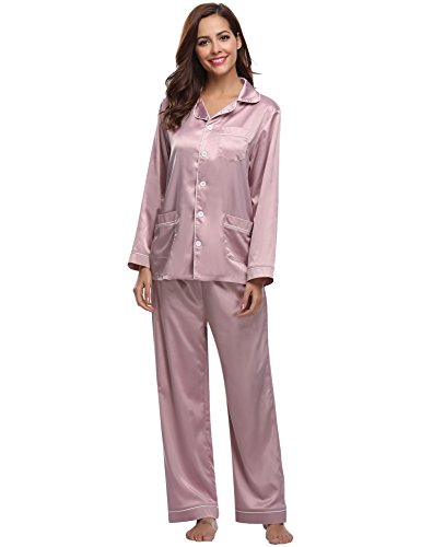 Aibrou Pijamas Mujer Invierno con 5 Bolsillos Seda Saten,Suave,Cómodo,Sedoso y Agradable Aibrou Pijamas Mujer Invierno con 5 Bolsillos Seda Saten,Suave,Cómodo,Sedoso y Agradable