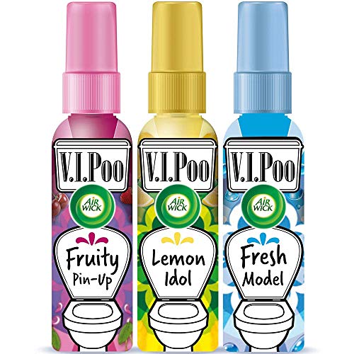 Air Wick VIPoo Spray ambientador para el WC, aroma Frutas del Bosque + Limón + Lavanda - 3 Unidades x 55 ml, hasta 300 usos