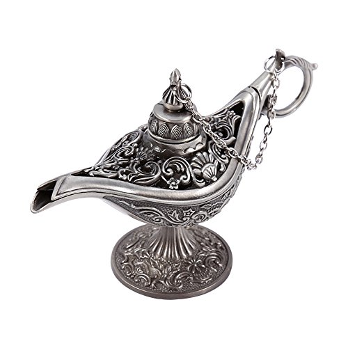 Aleación de zinc Aladdin Genie Pot Lámpara de aceite de metal tallado hueco Magia Vintage Tea Pot Genie Lámpara Decoración del hogar