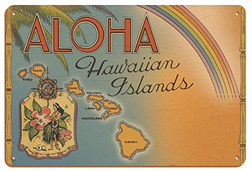Aloha Hawaiian Islands – Rainbow State – Postal vintage de color hawaiano de 1944 a 8 pulgadas x 30 cm