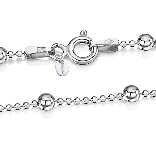 Amberta® Joyería - Collar - Fina Plata De Ley 925 - Cadena de Bola - 1.1/3.2 (mm) - 40 45 50 55 60 cm (60cm) Amberta® Joyería - Collar - Fina Plata De Ley 925 - Cadena de Bola - 1.1/3.2 (mm) - 40 45 50 55 60 cm (60cm)