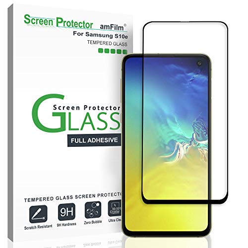 amFilm Protector Pantalla para Galaxy S10e, Adhesivo Completo (Instalación Fácil) Cristal Vidrio Templado Protector de Pantalla para Samsung Galaxy S10e (Negro)