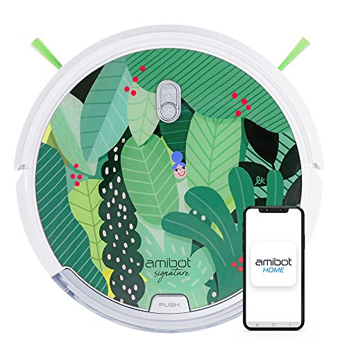 AMIBOT Signature edición Jungle - Robot Aspirador y friegasuelos Conectado (iOS y Android), Tapa creada por una Artista Francesa
