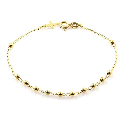 amorili Pulsera Rosario en Plata de Ley 925 y Oro postine Ronda de Chapado de rodio para no oscurecer la Longitud de 19 cm - bcc1195