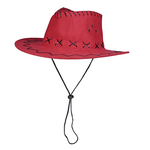 Amosfun Sombrero de Vaquero Occidental Sombrero de Pistolero Niños Sombrero Tejano Vestido de Fiesta Accesorio Rojo