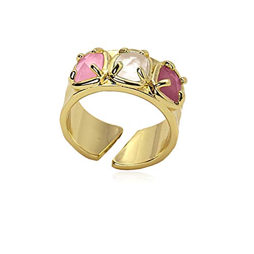 Anartxy Anillo Colleccion Sunflower con 3 Piedra Ojo de Gato Blanca para Mujer de Acero Color Dorado Talla 12, Mejor Regalo