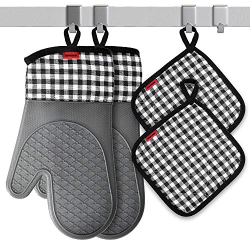 Ankway Guantes Horno, Manoplas de Horno Guantes de Silicona Resistencia al Calor un par + 2 Manteles Aislados para Hornear cocinar Barbacoa microondas, Parrilla (Gris) (14.5 * 30cm) Ankway Guantes Horno, Manoplas de Horno Guantes de Silicona Resistencia al Calor un par + 2 Manteles Aislados para Hornear cocinar Barbacoa microondas, Parrilla (Gris) (14.5 * 30cm)