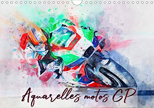 Aquarelles motos GP (Calendrier mural 2021 DIN A4 horizontal): Série de 12 tableaux, créations originales de motos GP en course. (Calendrier mensuel, 14 Pages ) (CALVENDO Sportif)