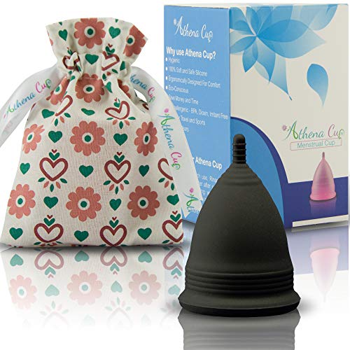 Athena Copa Menstrual – La copa menstrual más recomendada - Incluye una bolsa de regalo - Talla 2, Negro liso - ¡Ausencia de pérdidas garantizada!