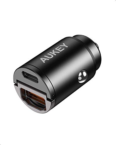 AUKEY Cargador Coche Mini Quick Charge 3.0 Cargador USB C 30W para MacBook Pro/Air 2018, iPad Pro 2018, iPhone XS MAX/XR/XS/X y con PowerIQ 2.0 para Samsung S9 / S8 y más