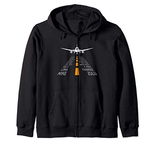 Avión Piloto Pista Aeropuerto Alfabeto fonético Radiocontrol Sudadera con Capucha Avión Piloto Pista Aeropuerto Alfabeto fonético Radiocontrol Sudadera con Capucha