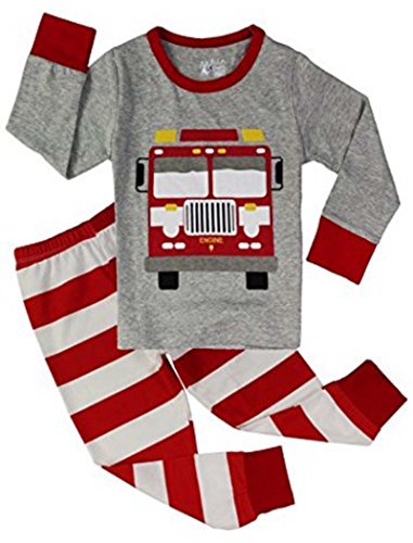 Babylike Dos Conjuntos de Pijama de Camión para los Niños y Niñas de Algodón 100% (2-10 Años)(Gris-4-5 años)